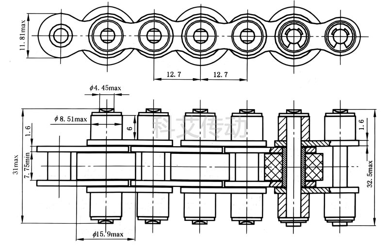 08B单倍速侧滚轮输送链条