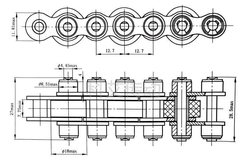 08B单倍速侧滚轮输送链条