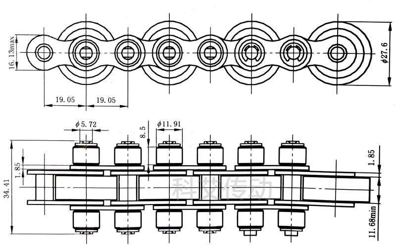 12B单倍速侧滚轮输送链条